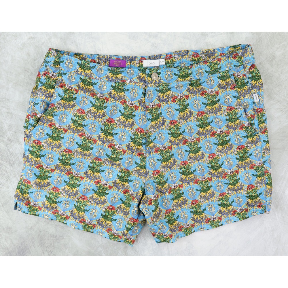 Onia The Calder Swim Trunks Mens XXL Liberty of London Floral Swim Shorts Blue
